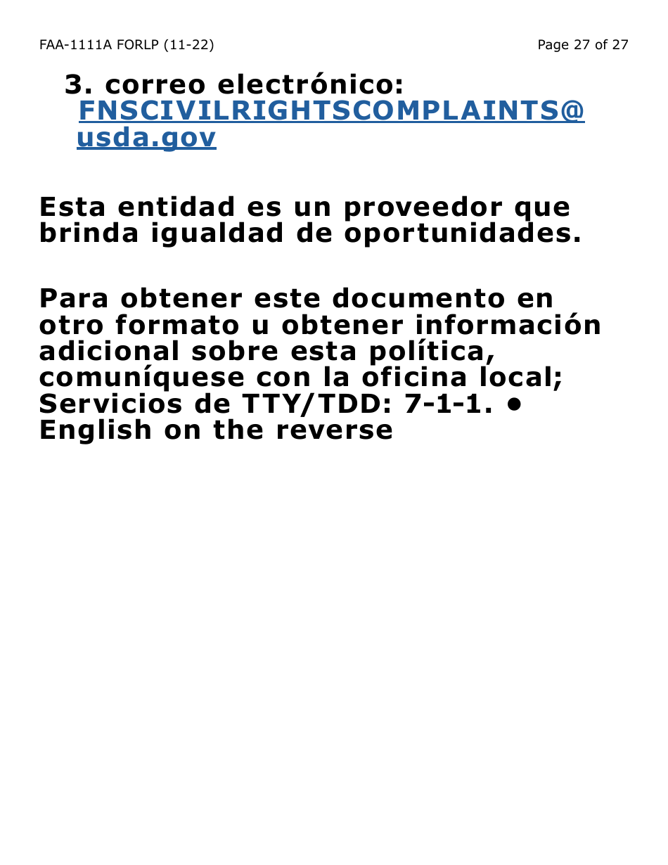 Formulario FAA-1111A-SLP Formulario Para Verificar La Declaracion Del Participante (Letra Grande) - Arizona (Spanish), Page 27