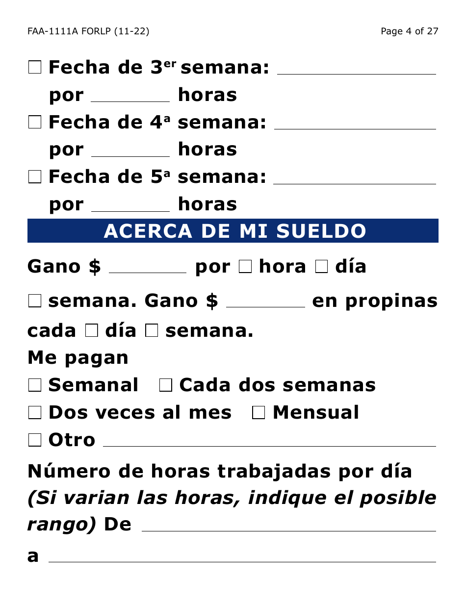 Formulario FAA-1111A-SLP Formulario Para Verificar La Declaracion Del Participante (Letra Grande) - Arizona (Spanish), Page 4
