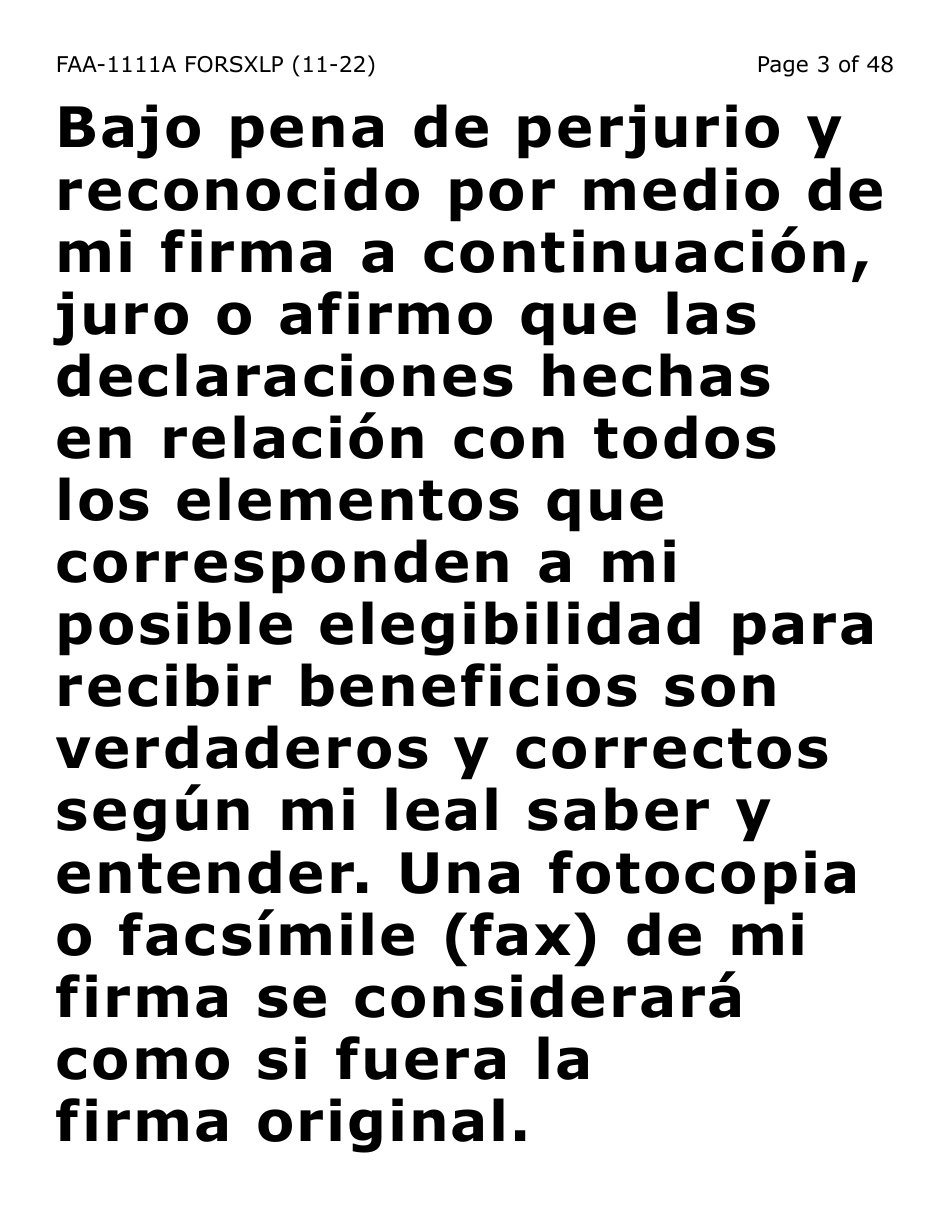 Formulario FAA-1111A-SXLP Formulario Para Verificar La Declaracion Del Participante (Letra Extra Grande) - Arizona (Spanish), Page 3