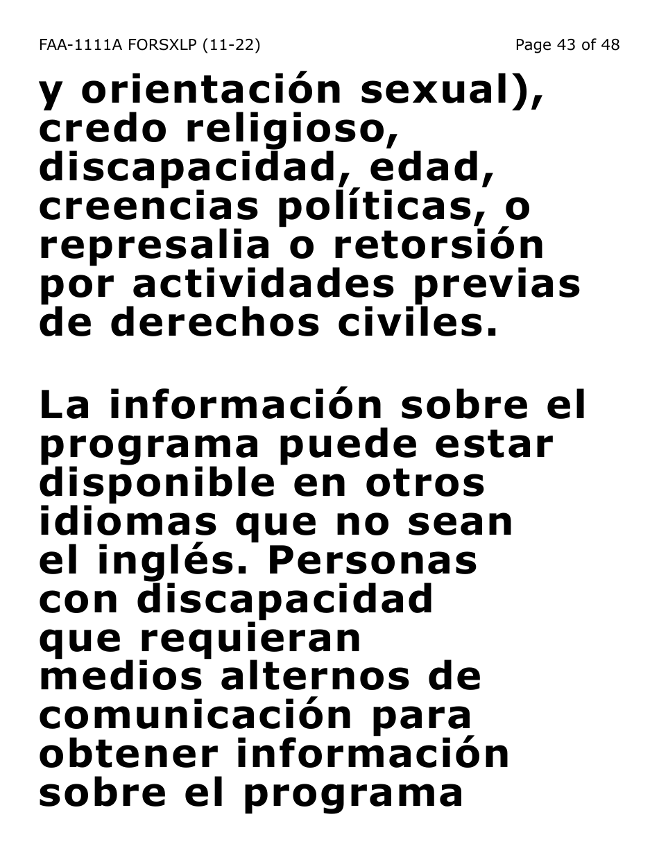 Formulario FAA-1111A-SXLP Formulario Para Verificar La Declaracion Del Participante (Letra Extra Grande) - Arizona (Spanish), Page 43
