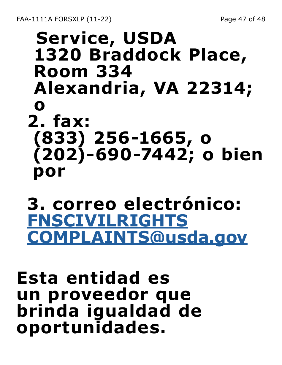 Formulario FAA-1111A-SXLP Formulario Para Verificar La Declaracion Del Participante (Letra Extra Grande) - Arizona (Spanish), Page 47