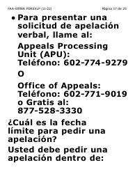 Formulario FAA-0098A-SXLP Solicitud De Apelacion (Letra Extra Grande) - Arizona (Spanish), Page 17