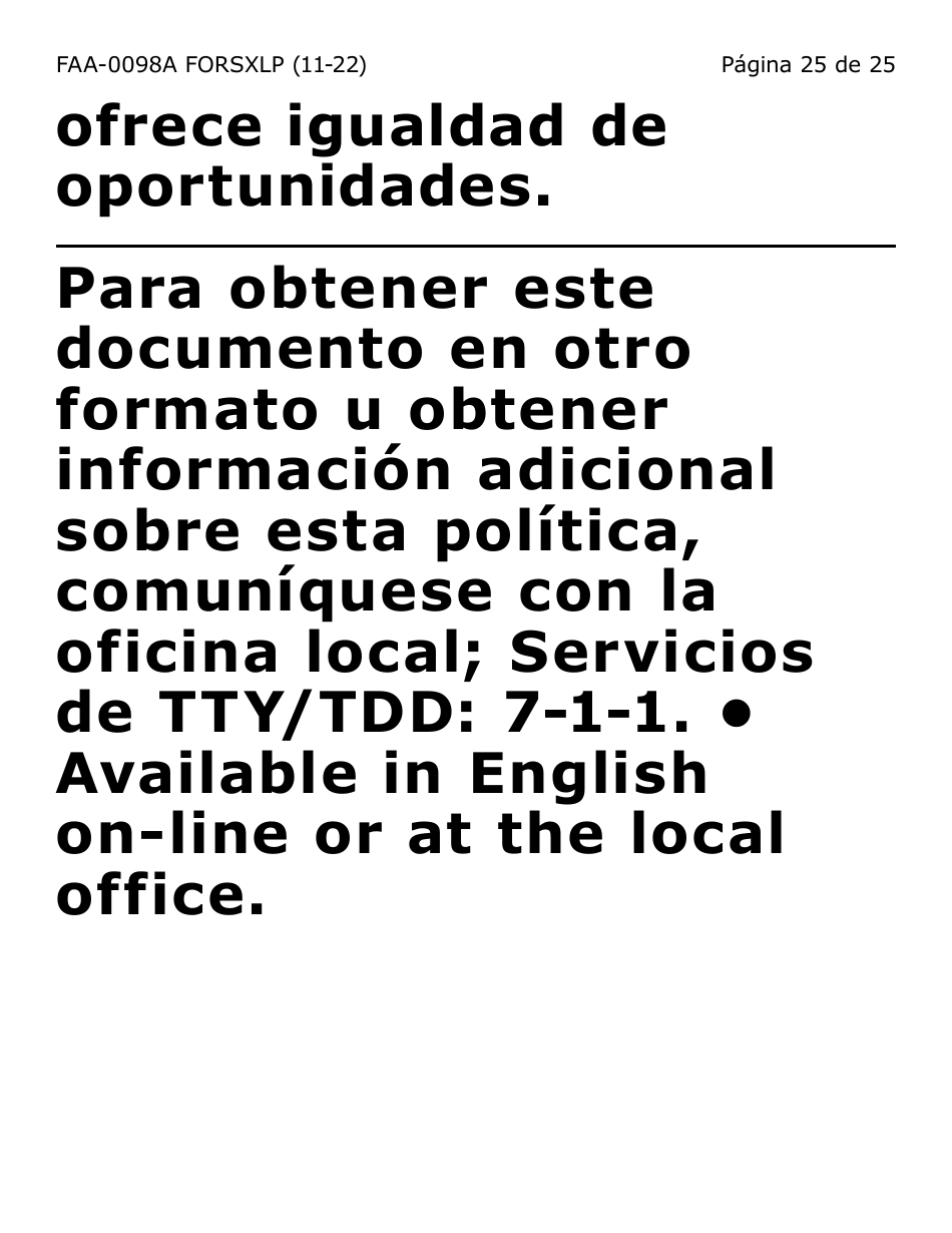 Formulario FAA-0098A-SXLP Solicitud De Apelacion (Letra Extra Grande) - Arizona (Spanish), Page 25