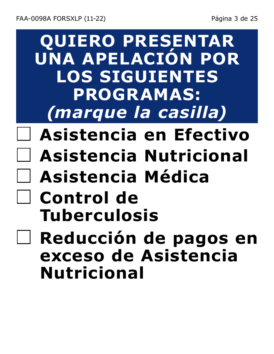 Formulario FAA-0098A-SXLP Solicitud De Apelacion (Letra Extra Grande) - Arizona (Spanish), Page 3