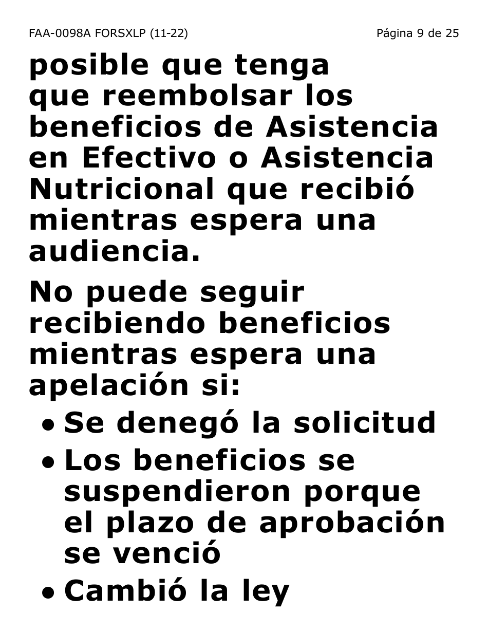 Formulario FAA-0098A-SXLP Solicitud De Apelacion (Letra Extra Grande) - Arizona (Spanish), Page 9