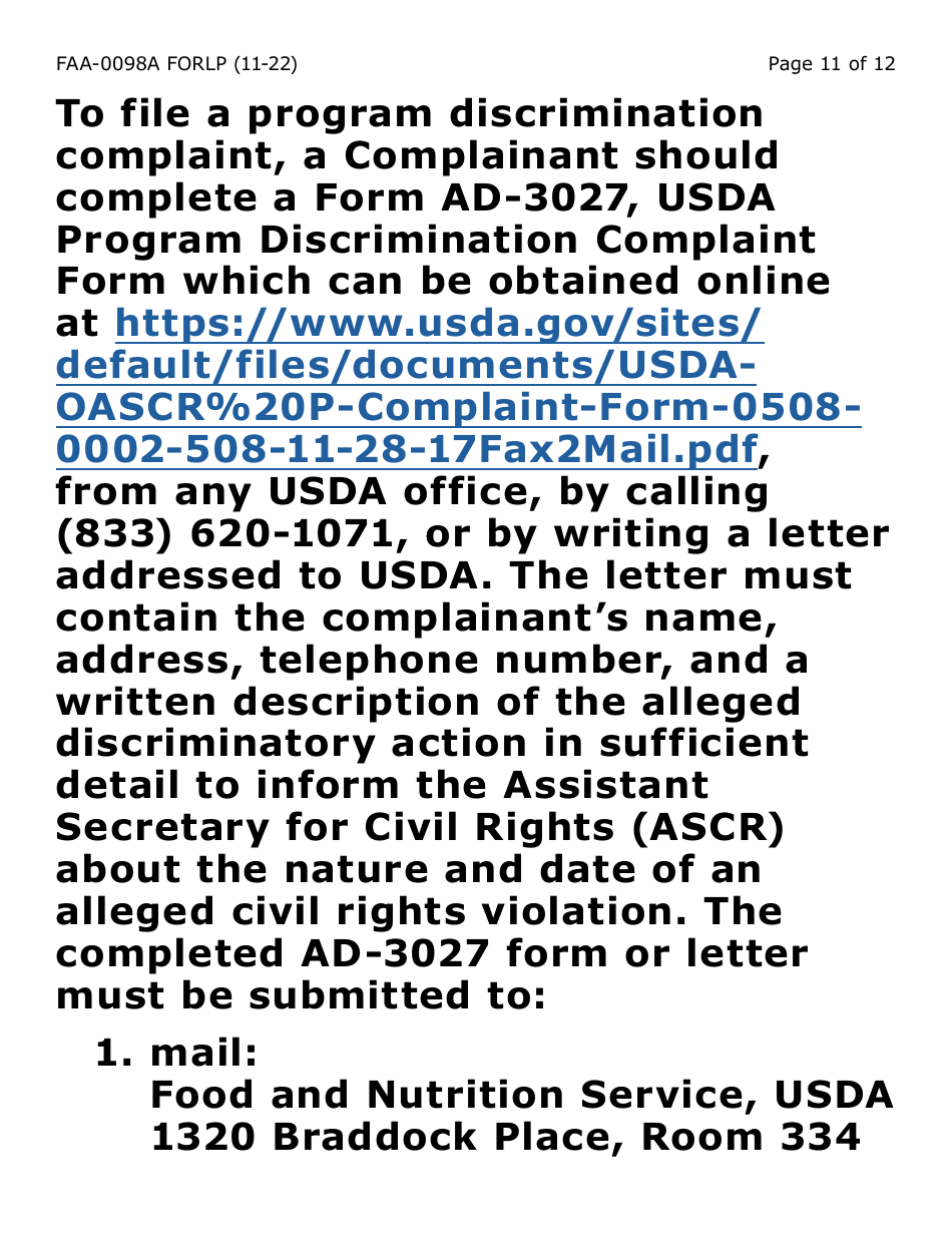 Form FAA-0098A-LP Hearing Request (Large Print) - Arizona, Page 11