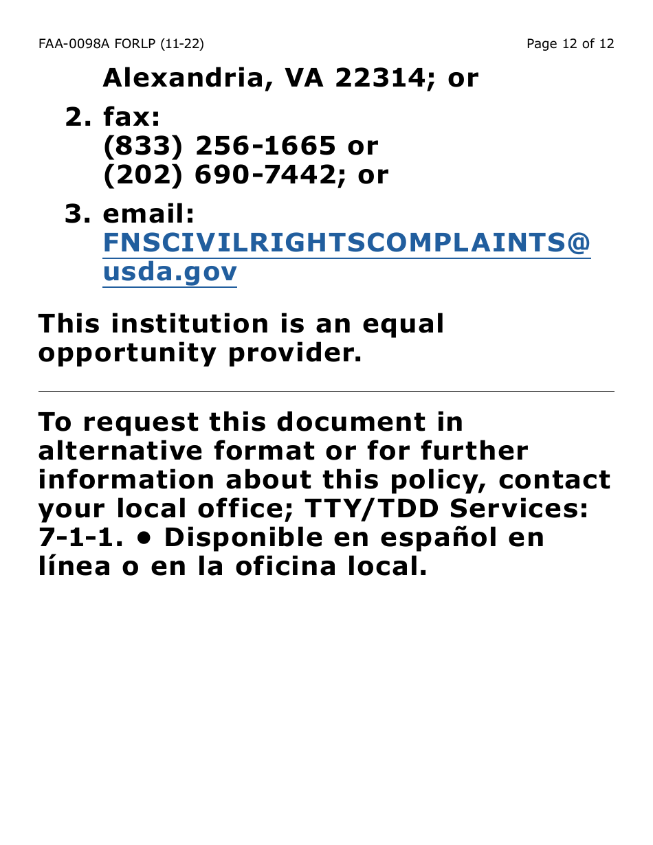 Form FAA-0098A-LP Hearing Request (Large Print) - Arizona, Page 12