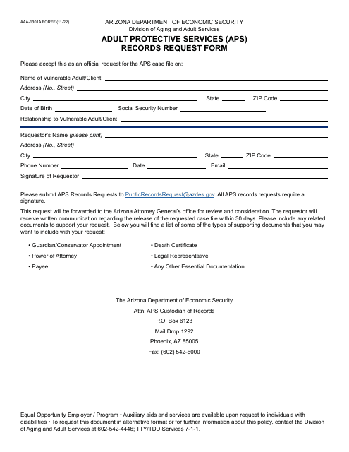 Form AAA-1301A  Printable Pdf
