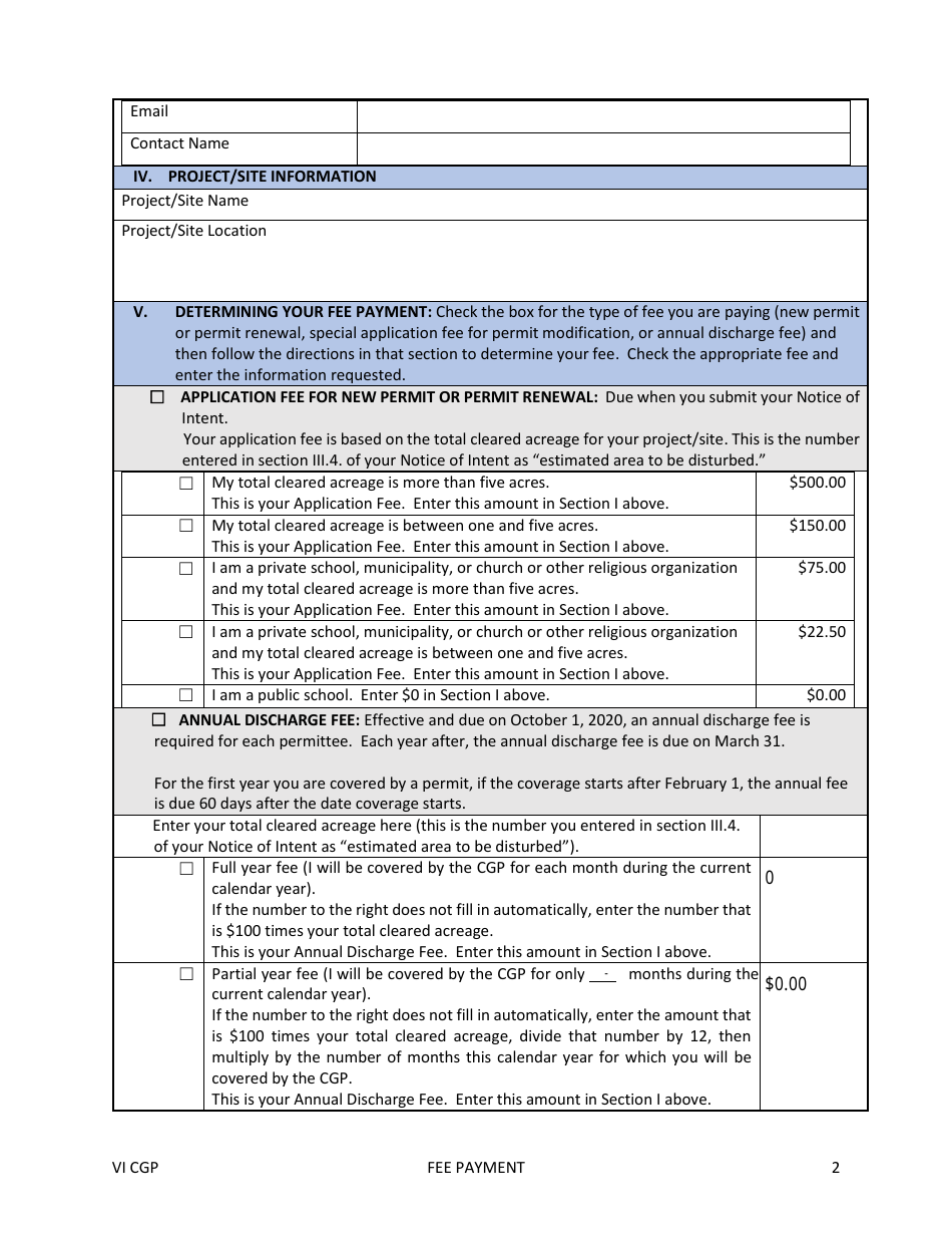 Application Fees and Annual Discharge Fees for Stormwater Discharges Associated With Construction Activity - Construction General Permit (VI Cgp) - Virgin Islands, Page 2