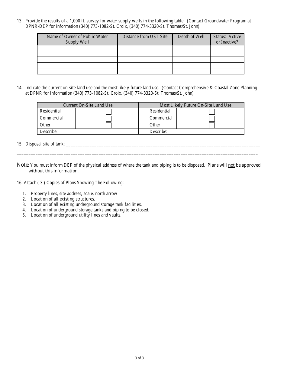 DPNR-UST- Form C Application for Permit to Close Underground Storage Tank Facility - Virgin Islands, Page 3