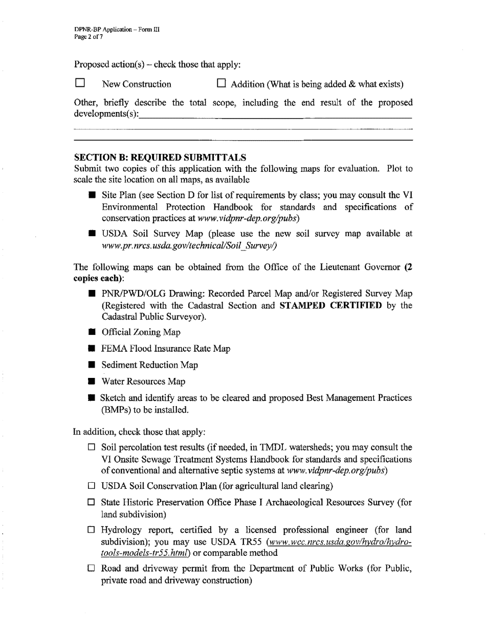 Form III Earth Change Permit Application - Major Development - Virgin Islands, Page 2