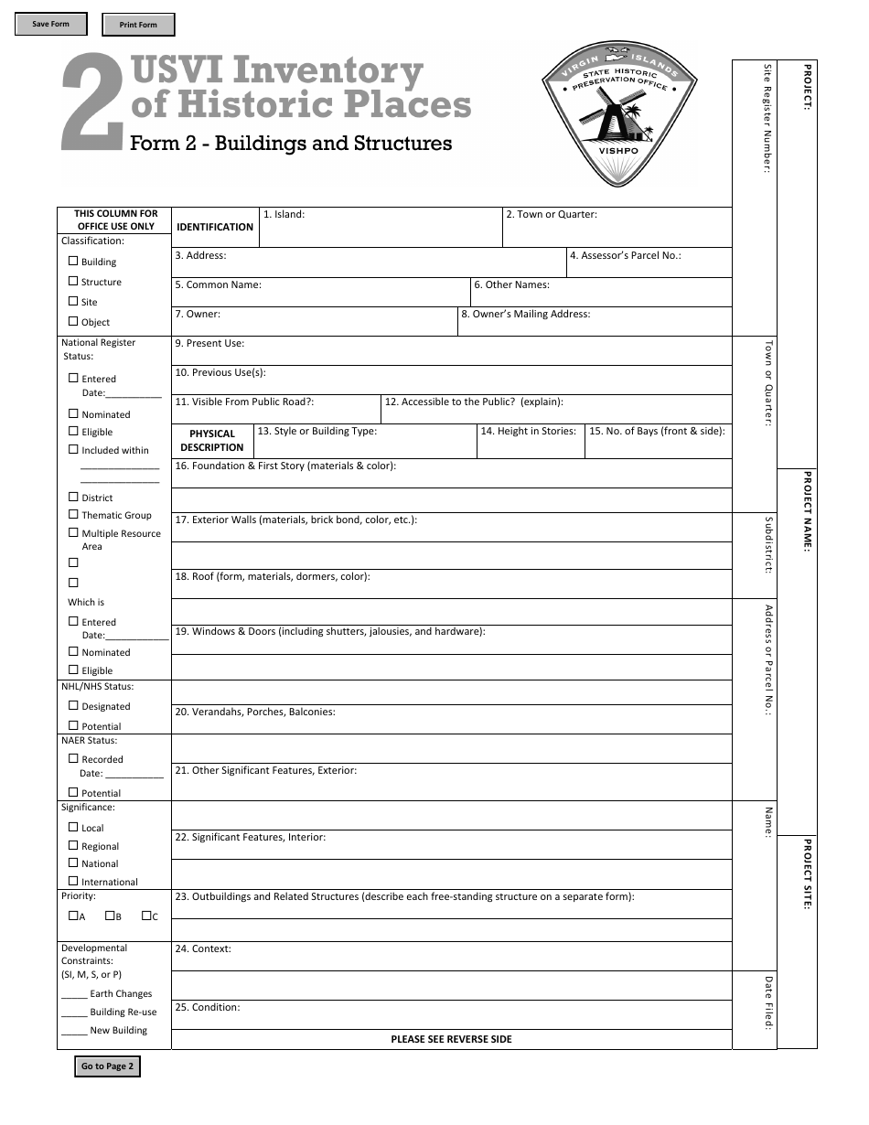 VISHPO Form 2 Buildings and Structures - Virgin Islands, Page 1