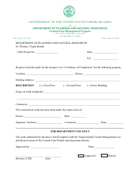 Document preview: Certificate of Completion - Coastal Zone Management Program - Virgin Islands