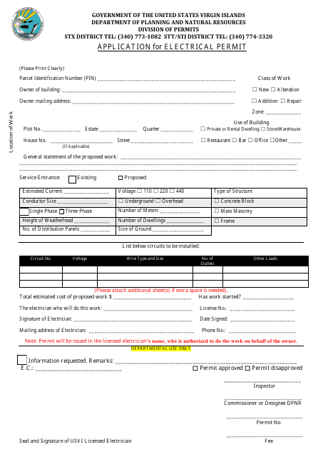 Application for Electrical Permit - Virgin Islands