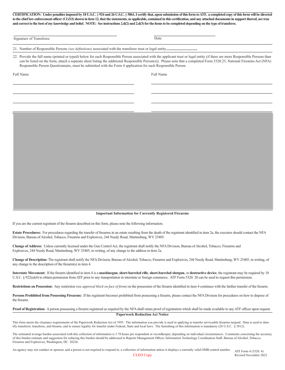 ATF Form 4 (5320.4) Application for Tax Paid Transfer and Registration of Firearm, Page 13