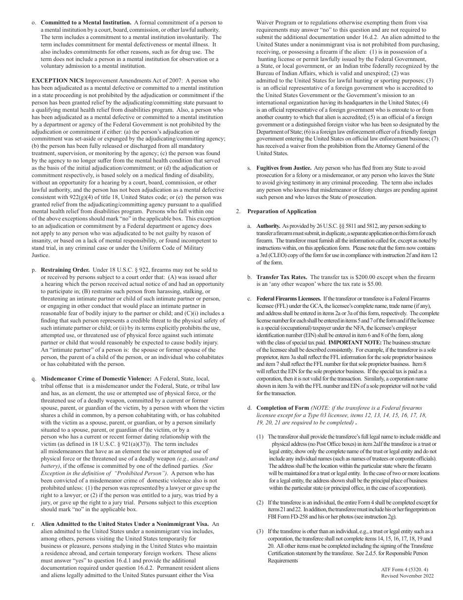 ATF Form 4 (5320.4) Application for Tax Paid Transfer and Registration of Firearm, Page 5