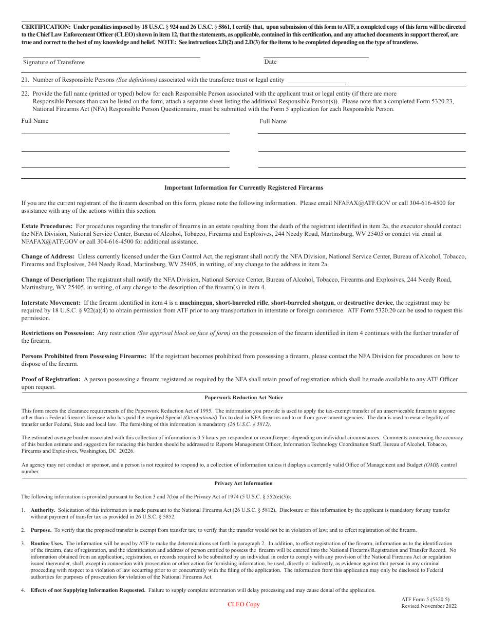 ATF Form 5 (5320.5) Application for Tax Exempt Transfer and Registration of Firearm, Page 13