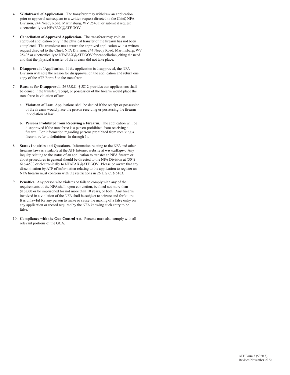 ATF Form 5 (5320.5) Application for Tax Exempt Transfer and Registration of Firearm, Page 7