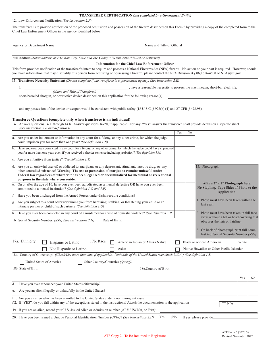ATF Form 5 (5320.5) Application for Tax Exempt Transfer and Registration of Firearm, Page 9