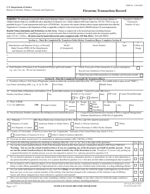 ATF Form 4473 (5300.9)  Printable Pdf