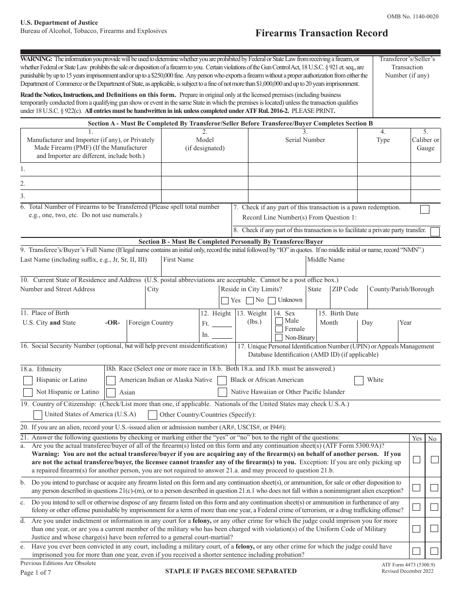 ATF Form 4473 (5300.9) - Fill Out, Sign Online and Download Fillable ...