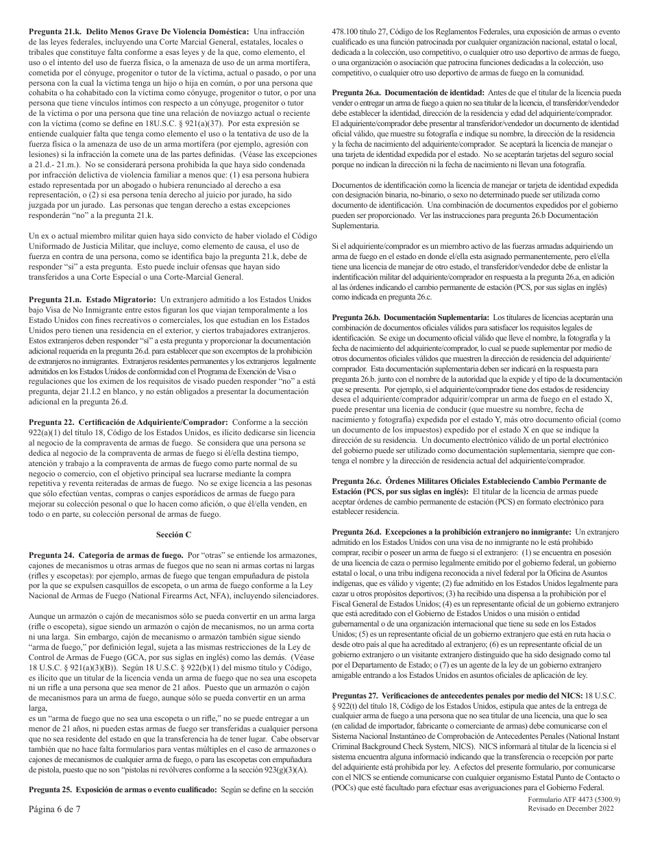 ATF Formulario 4473 (5300.9) Registro De Transaccion De Armas De Fuego (Spanish), Page 6