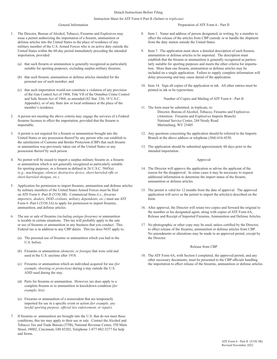ATF Form 6 (5330.3B) Part II Application and Permit for Importation of Firearms, Ammunition and Defense Articles, Page 3