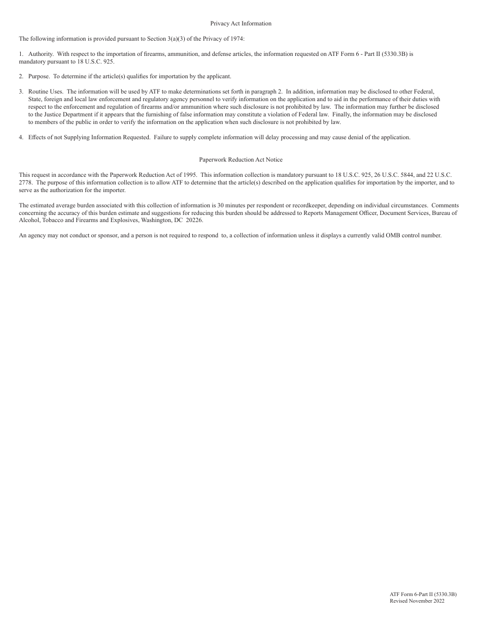 ATF Form 6 (5330.3B) Part II Application and Permit for Importation of Firearms, Ammunition and Defense Articles, Page 4