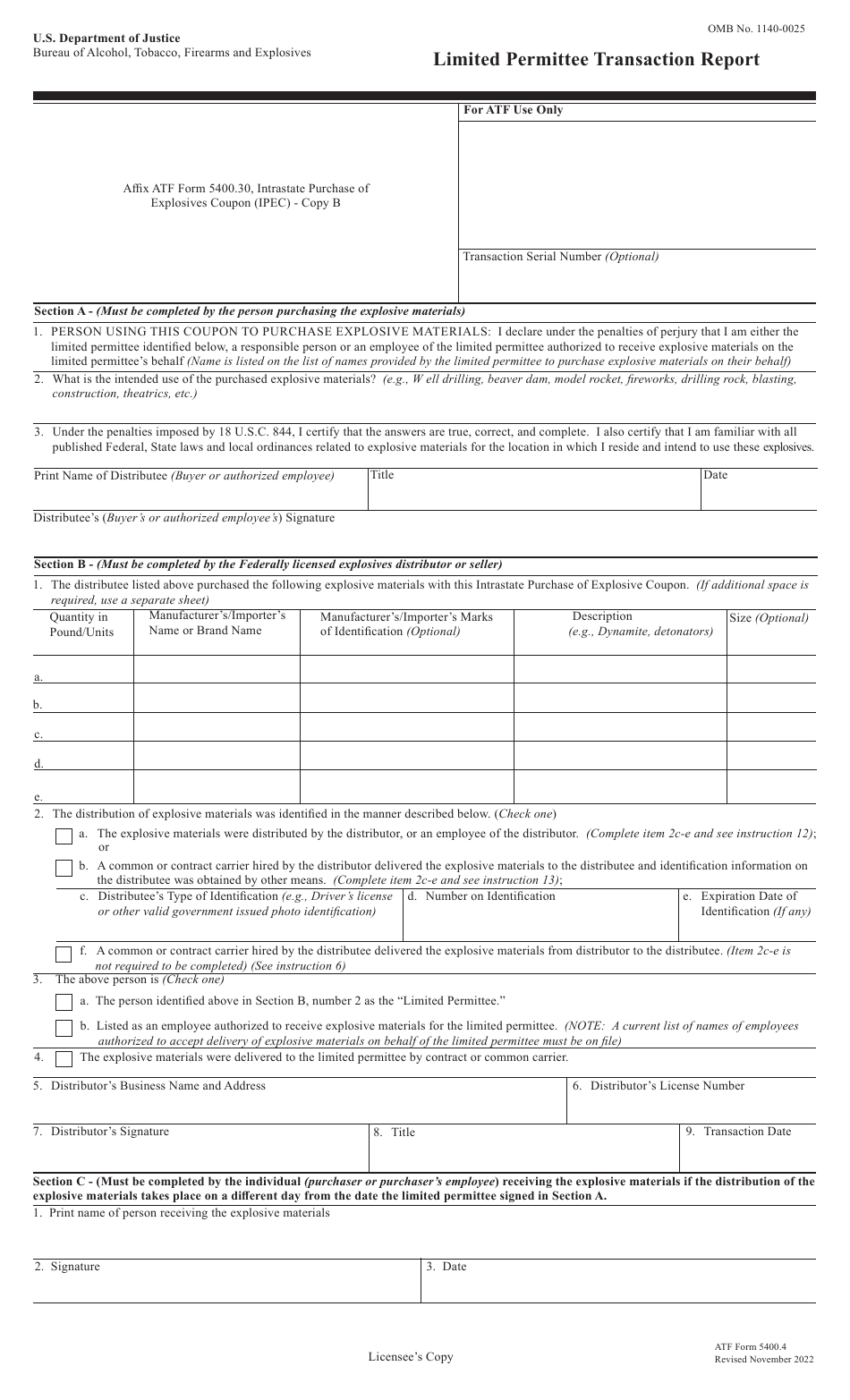 ATF Form 5400.4 Limited Permittee Transaction Report, Page 2