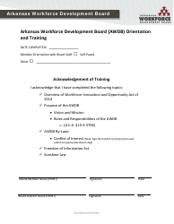 Document preview: Arkansas Workforce Development Board (Awdb) Orientation and Training Form - Arkansas