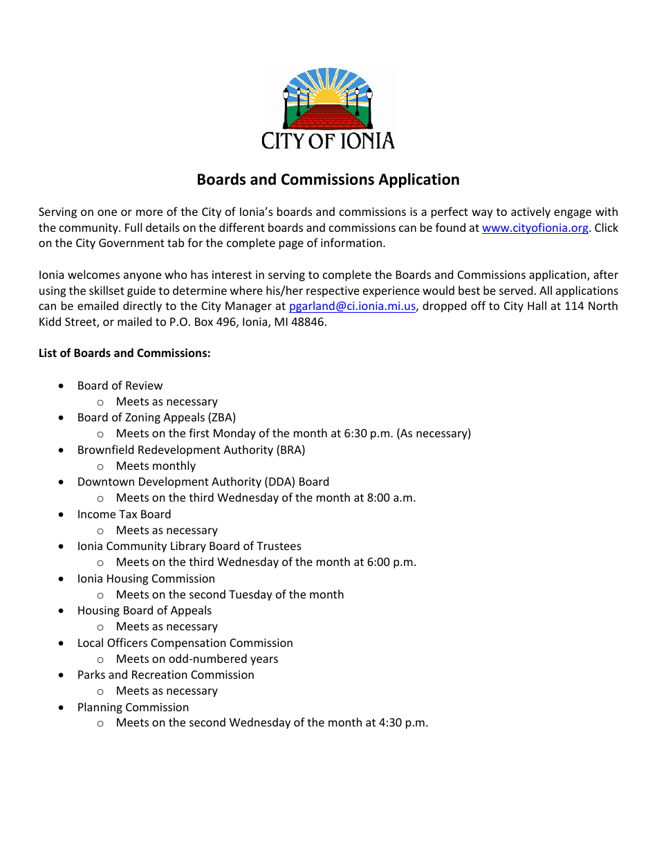 Boards and Commissions Application - City of Ionia, Michigan, Page 1