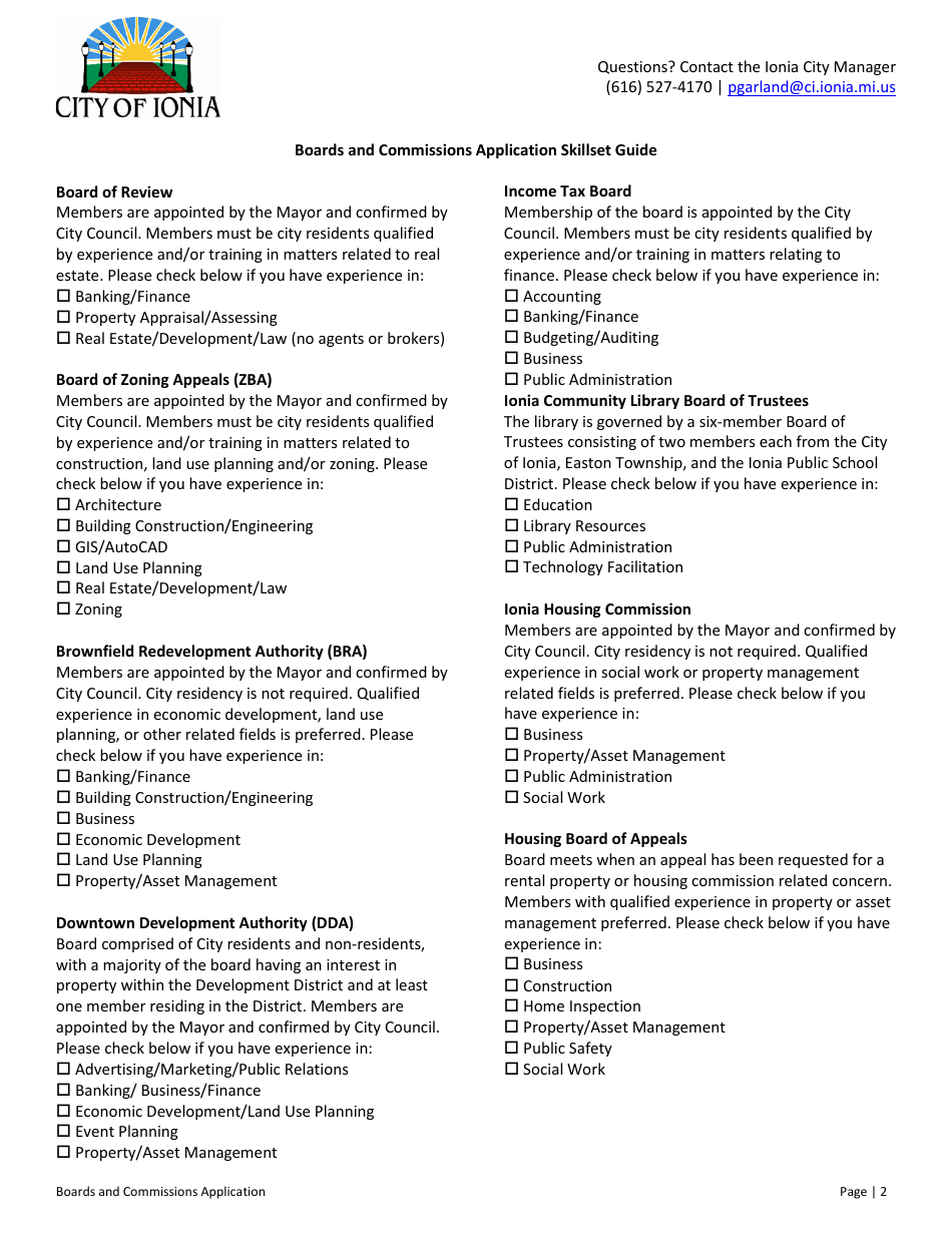 Boards and Commissions Application - City of Ionia, Michigan, Page 2