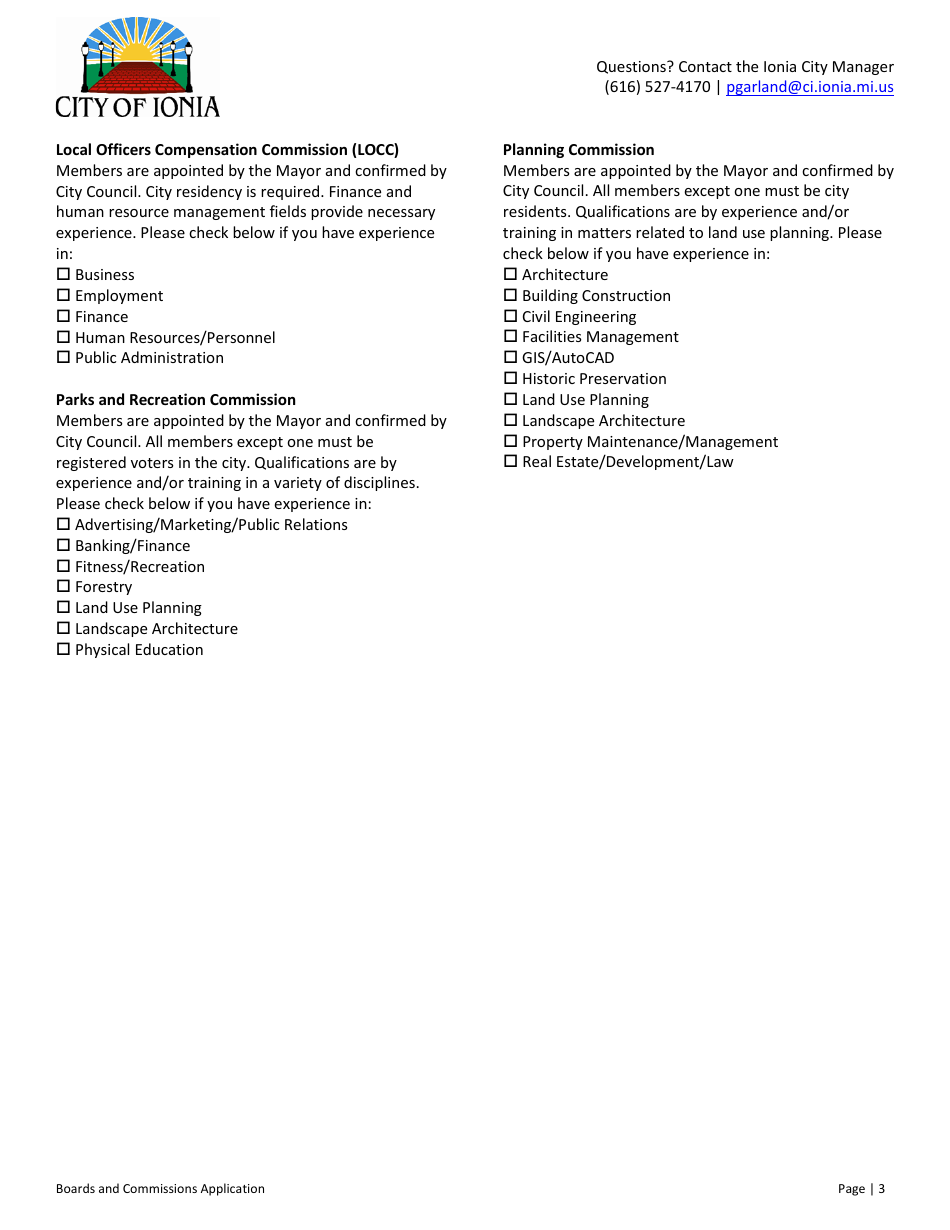 Boards and Commissions Application - City of Ionia, Michigan, Page 3