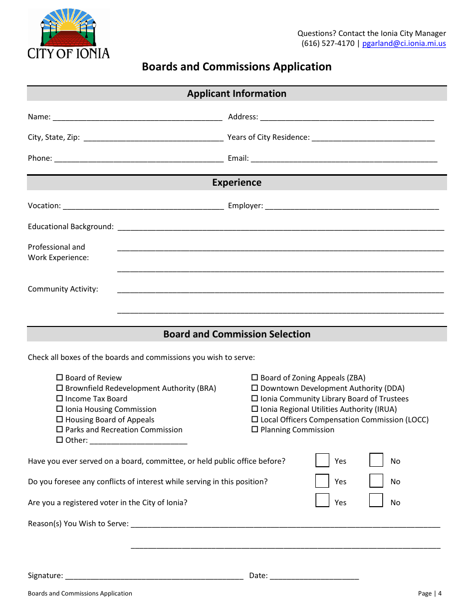 Boards and Commissions Application - City of Ionia, Michigan, Page 4