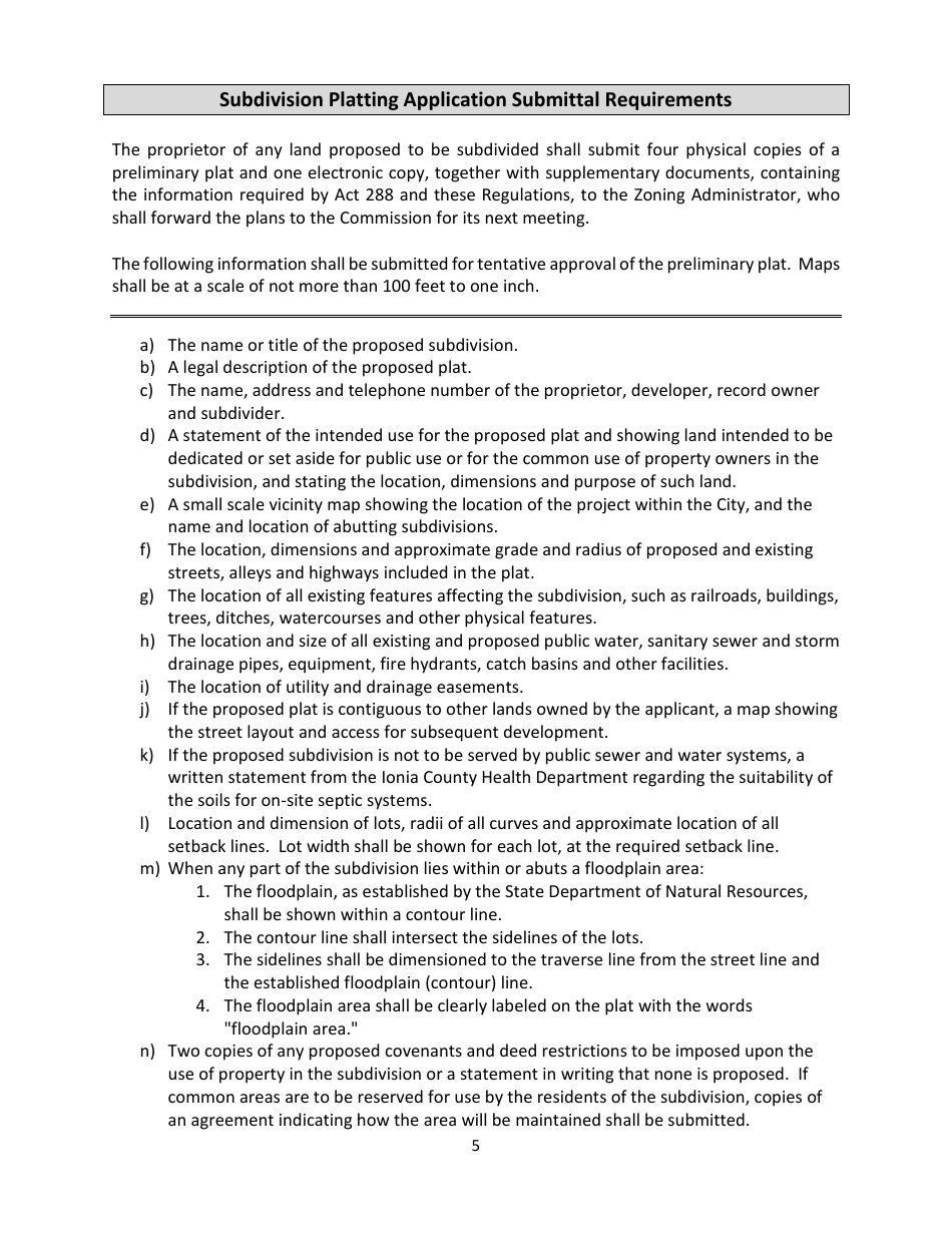 Subdivision Platting Application - City of Ionia, Michigan, Page 5