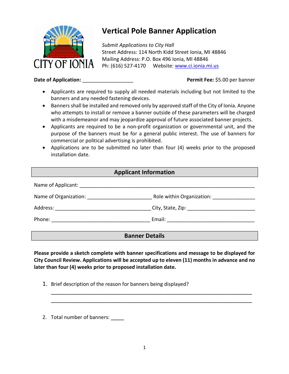 Vertical Pole Banner Application - City of Ionia, Michigan, Page 1