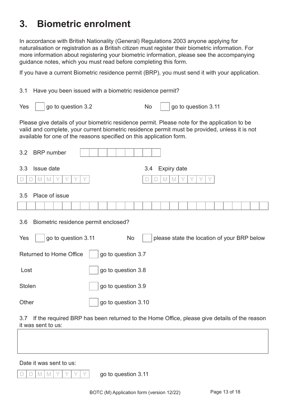 Form BOTC (M) Application to Become a British Overseas Territories Citizen (Botc) and British Citizen by a Person Born Before 1983 to a British Mother - United Kingdom, Page 13