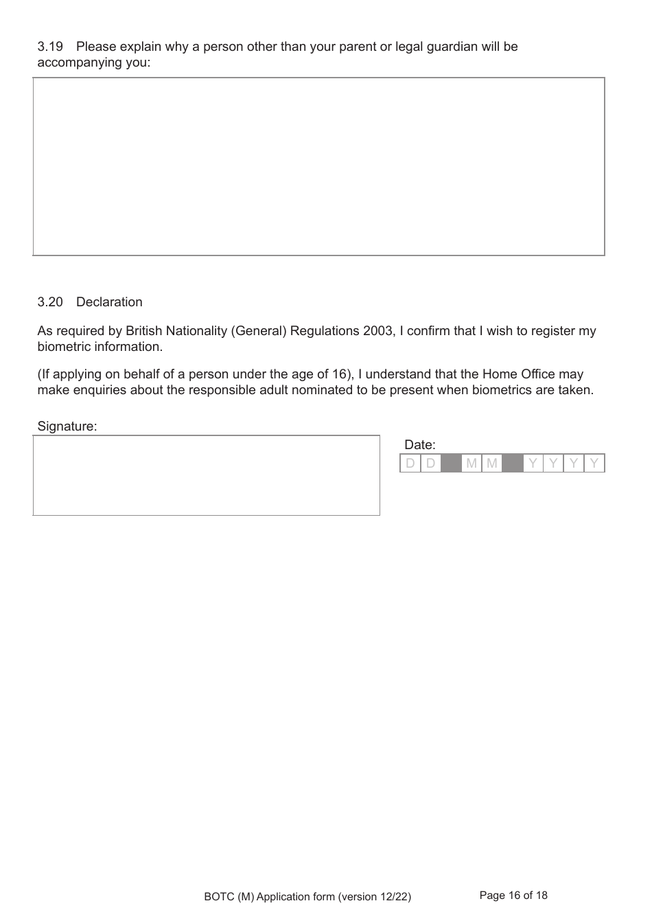 Form BOTC (M) Application to Become a British Overseas Territories Citizen (Botc) and British Citizen by a Person Born Before 1983 to a British Mother - United Kingdom, Page 16