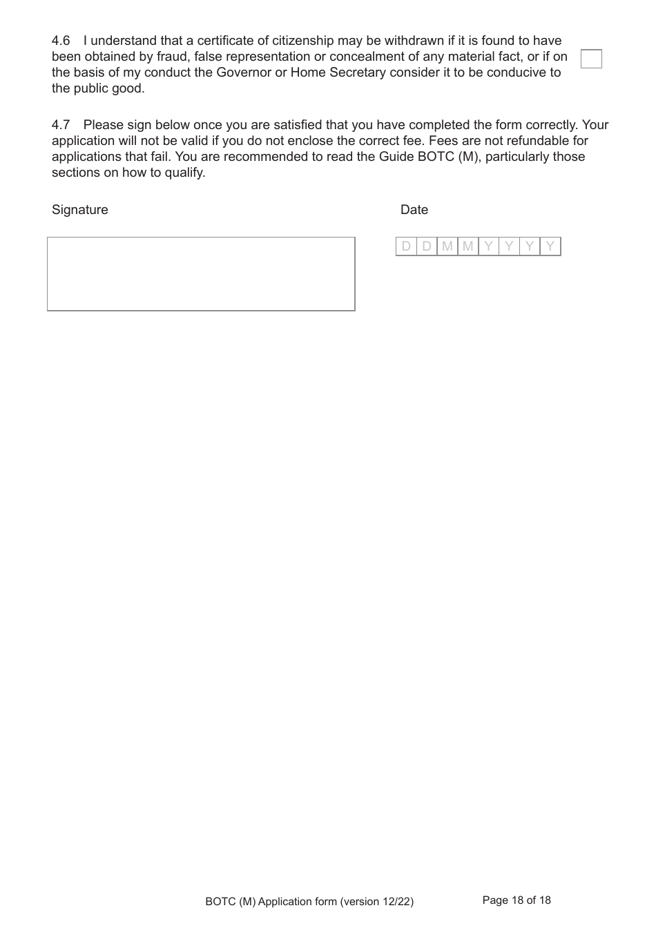 Form BOTC (M) Application to Become a British Overseas Territories Citizen (Botc) and British Citizen by a Person Born Before 1983 to a British Mother - United Kingdom, Page 18