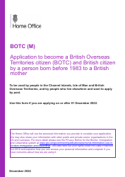 Form BOTC (M) Application to Become a British Overseas Territories Citizen (Botc) and British Citizen by a Person Born Before 1983 to a British Mother - United Kingdom