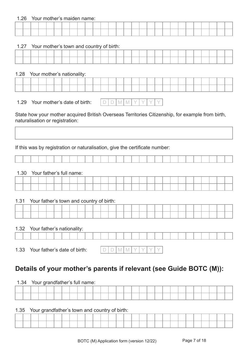Form BOTC (M) Application to Become a British Overseas Territories Citizen (Botc) and British Citizen by a Person Born Before 1983 to a British Mother - United Kingdom, Page 7