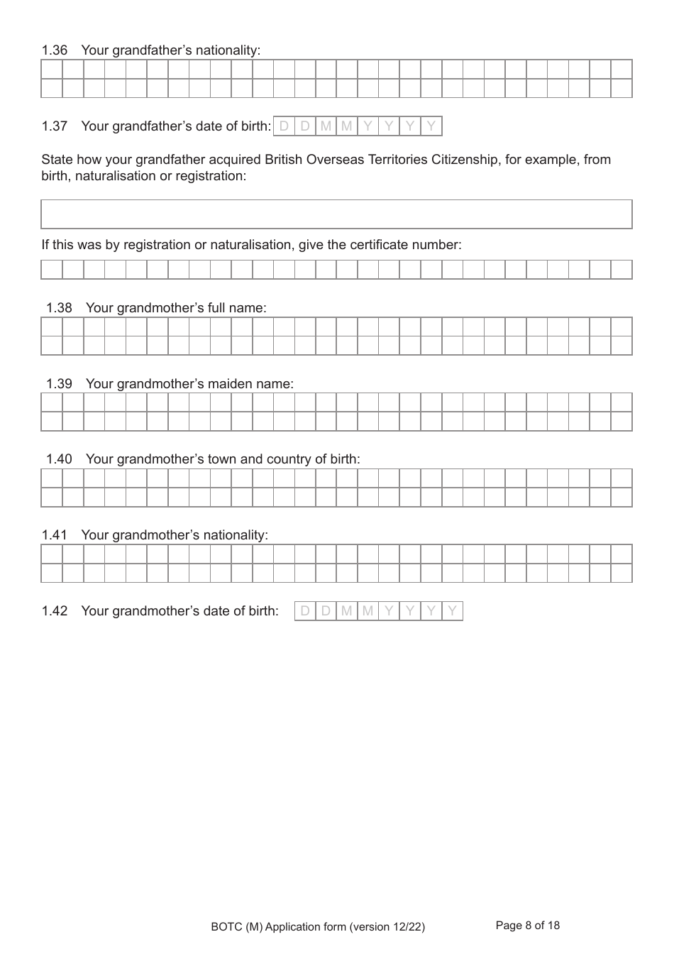 Form BOTC (M) Application to Become a British Overseas Territories Citizen (Botc) and British Citizen by a Person Born Before 1983 to a British Mother - United Kingdom, Page 8