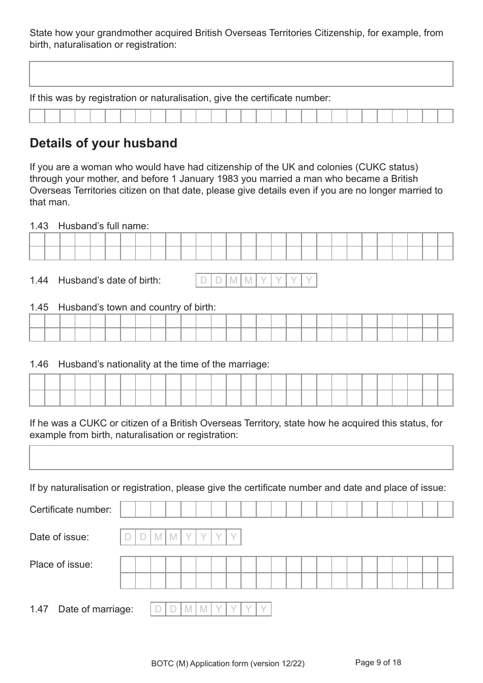 Form BOTC (M) Application to Become a British Overseas Territories Citizen (Botc) and British Citizen by a Person Born Before 1983 to a British Mother - United Kingdom, Page 9