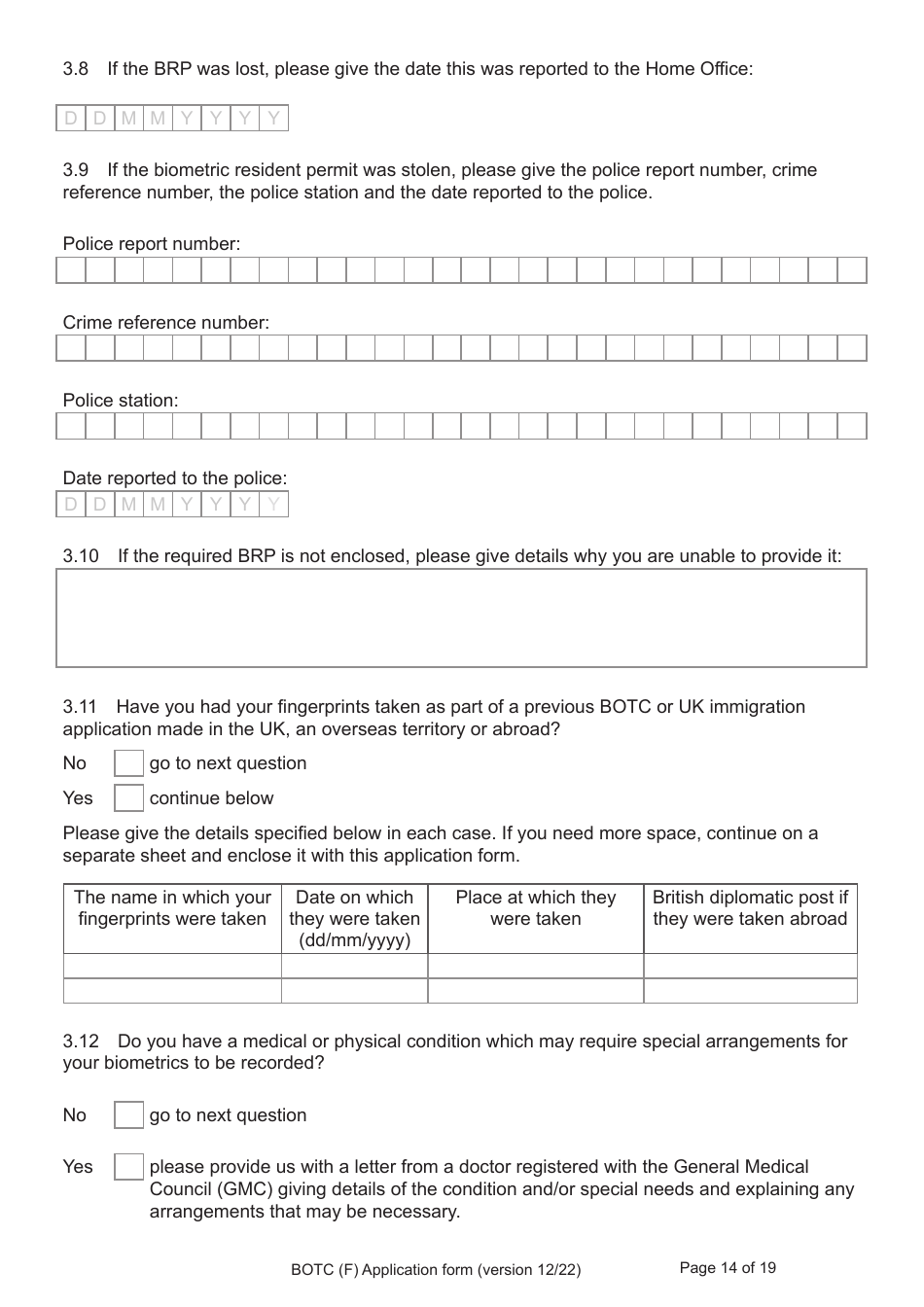 Form BOTC (F) Application for Registration as a British Overseas Territories Citizen and British Citizen by a Person Whose Parents Were Not Married - United Kingdom, Page 14