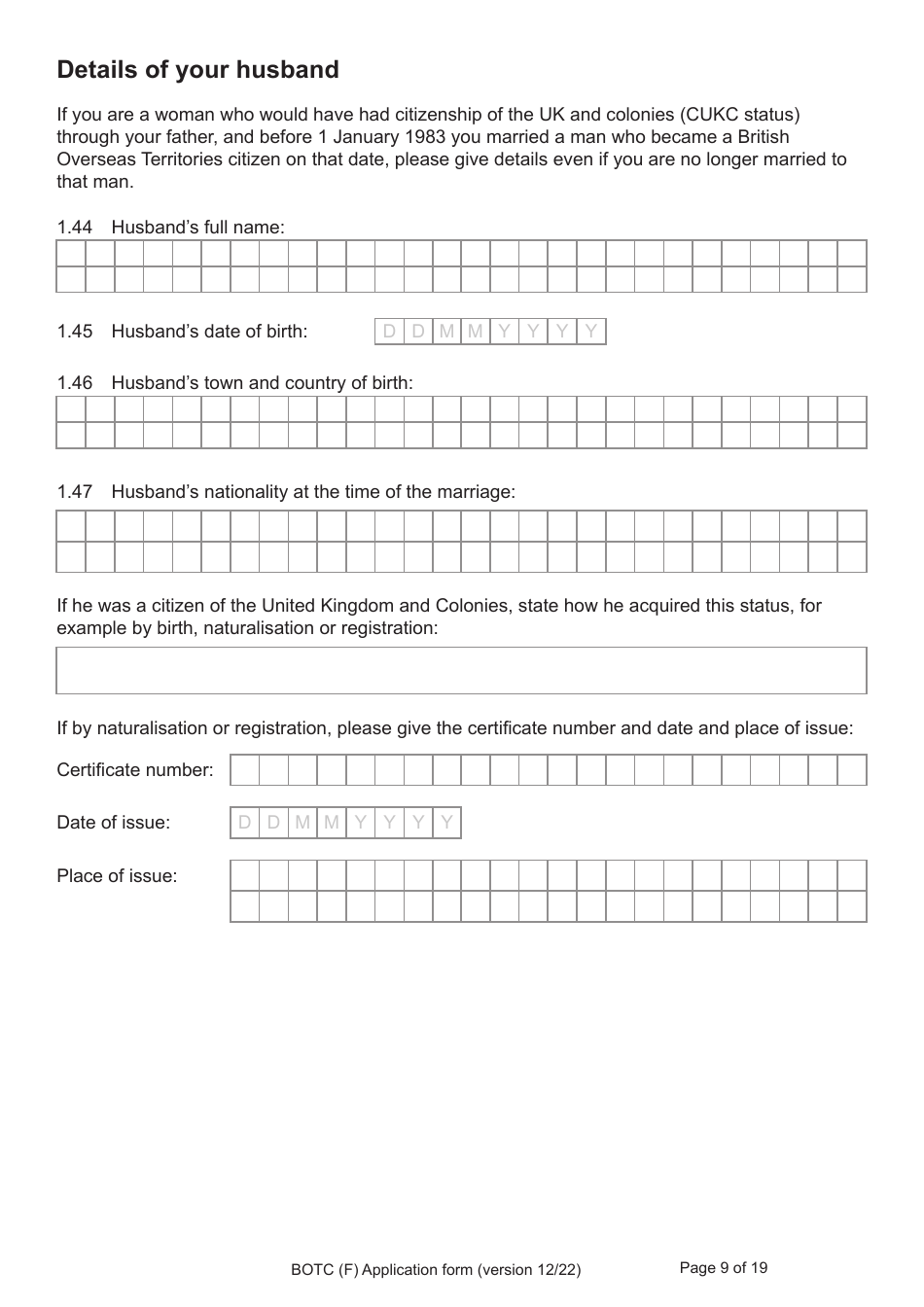 Form BOTC (F) Application for Registration as a British Overseas Territories Citizen and British Citizen by a Person Whose Parents Were Not Married - United Kingdom, Page 9