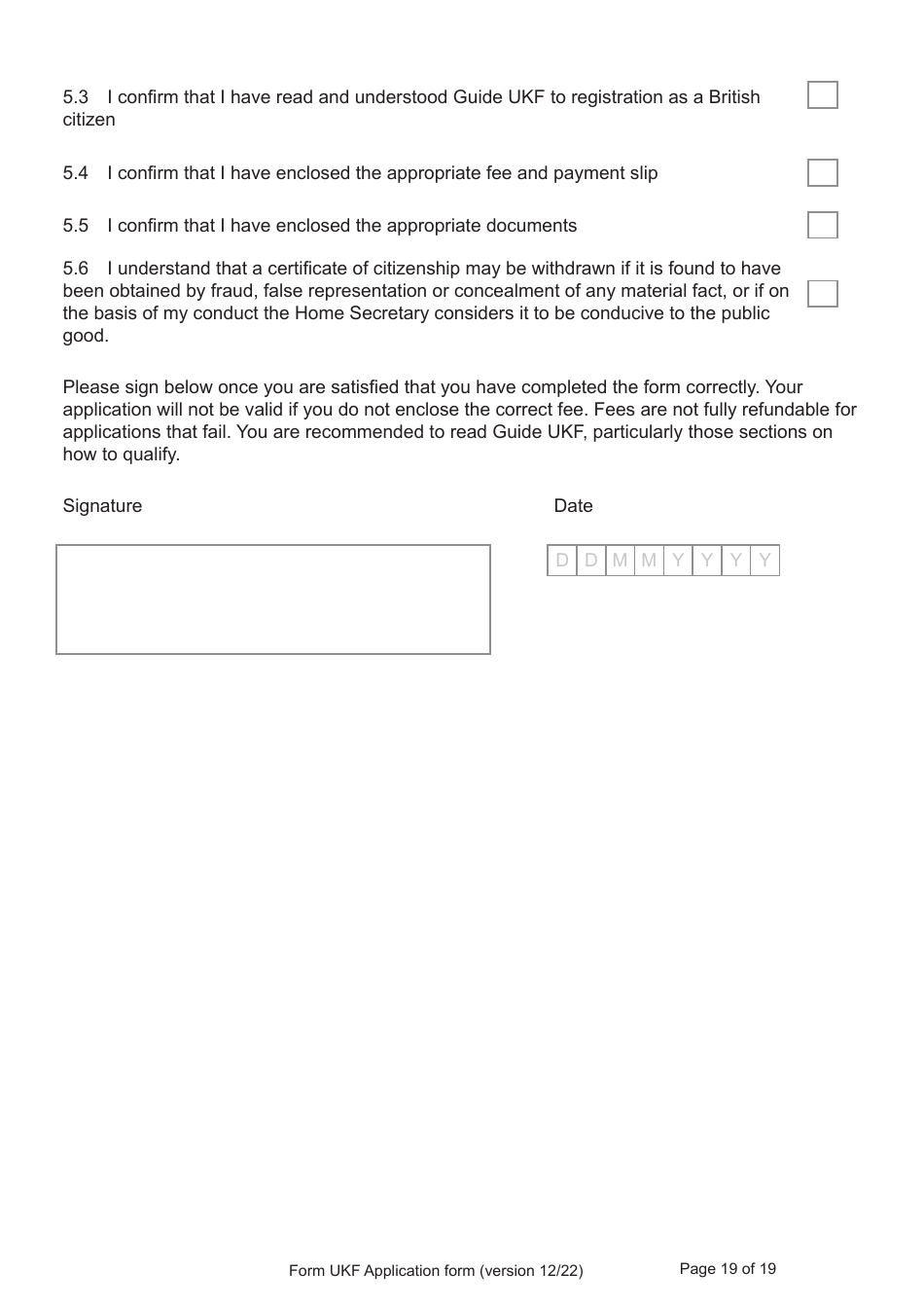 Form UKF Application for Registration as a British Citizen by a Person Born Before 1 July 2006 Whose Parents Were Not Married - United Kingdom, Page 19
