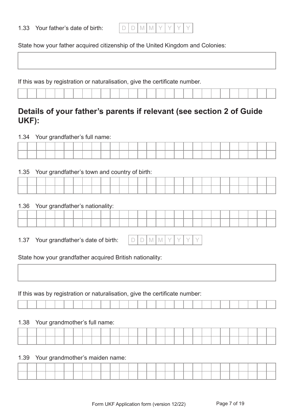 Form UKF Application for Registration as a British Citizen by a Person Born Before 1 July 2006 Whose Parents Were Not Married - United Kingdom, Page 7