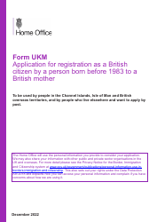 Document preview: Form UKM Application for Registration as a British Citizen by a Person Born Before 1983 to a British Mother - United Kingdom