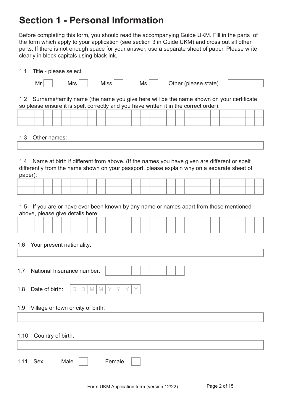 Form UKM Application for Registration as a British Citizen by a Person Born Before 1983 to a British Mother - United Kingdom, Page 2