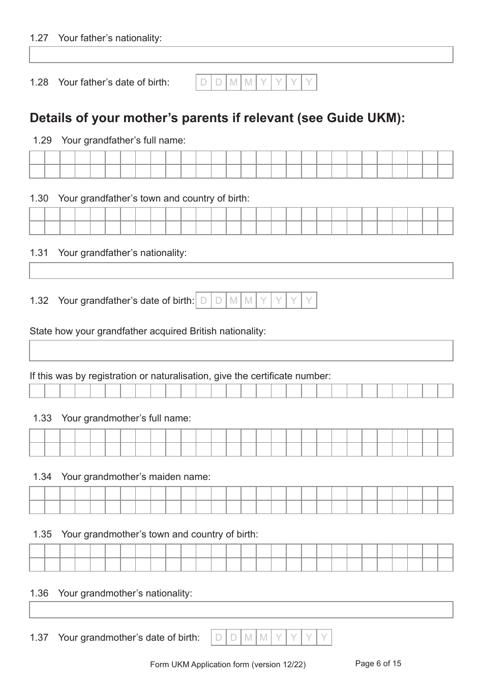 Form UKM Application for Registration as a British Citizen by a Person Born Before 1983 to a British Mother - United Kingdom, Page 6